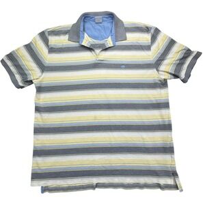 Brooks Brothers Polo Shirt Men's 2XL Yellow Gray Striped Cotton Short Sleeve